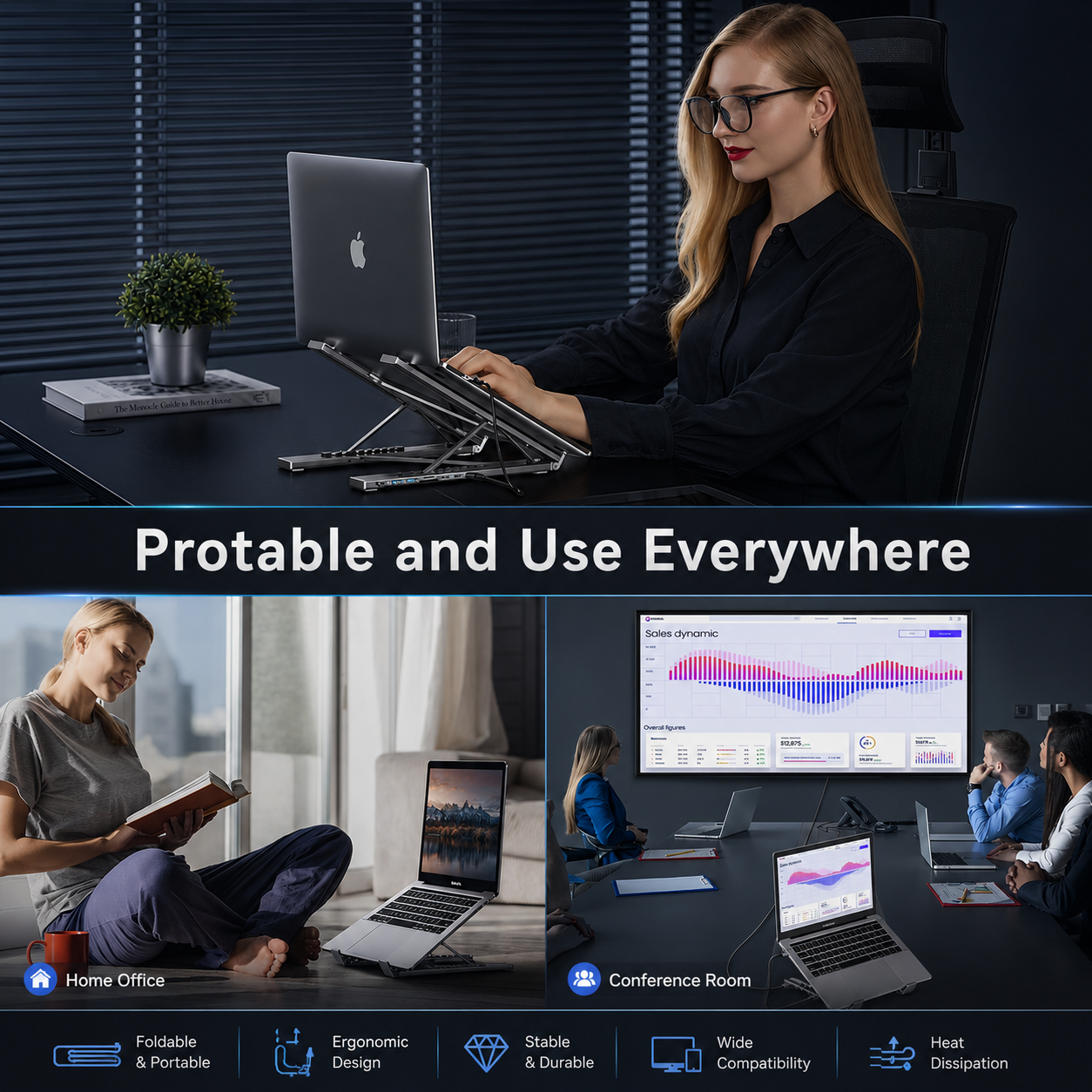 Foldable Ergonomic Riser Laptop Stand with USB Port