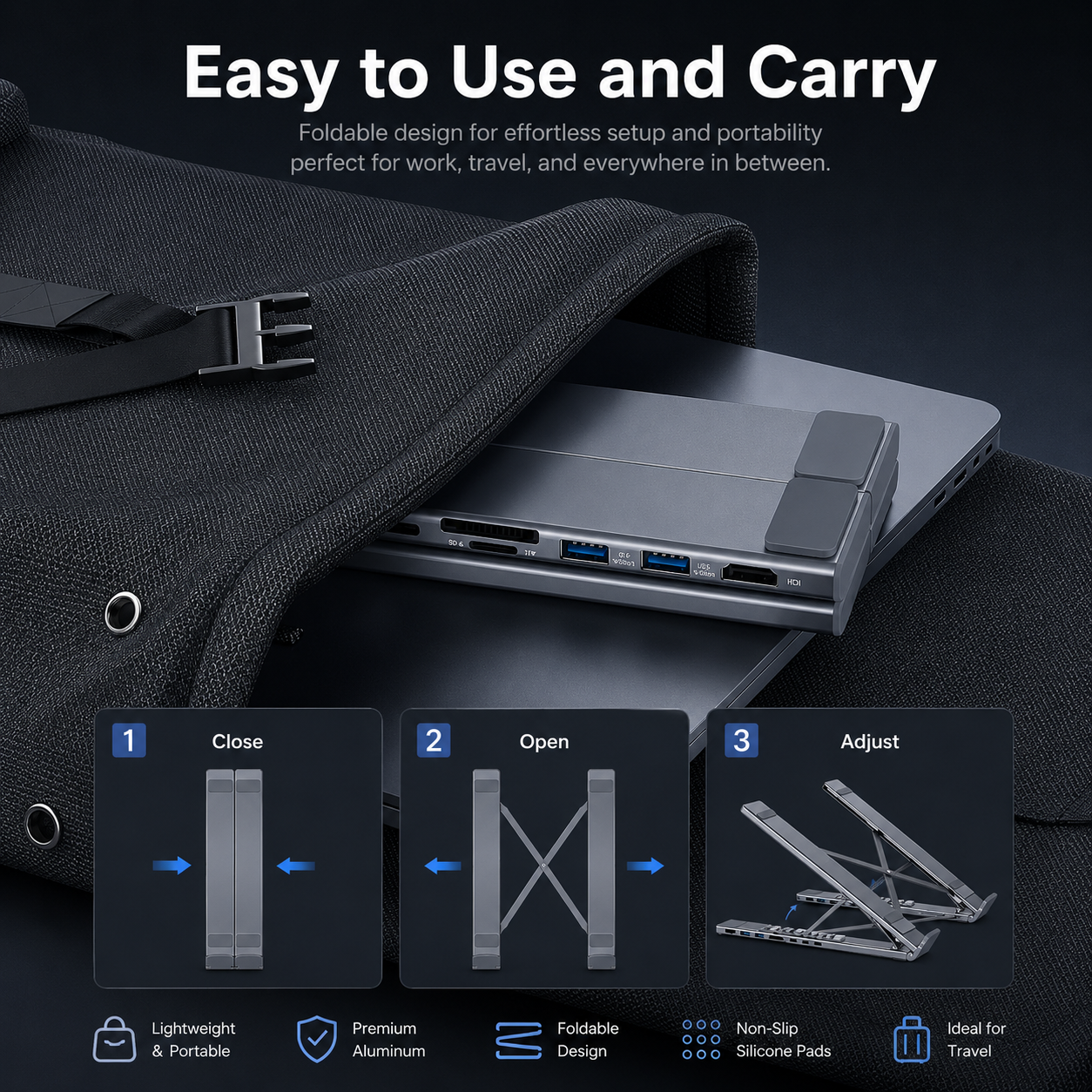 Foldable Ergonomic Riser Laptop Stand with USB Port