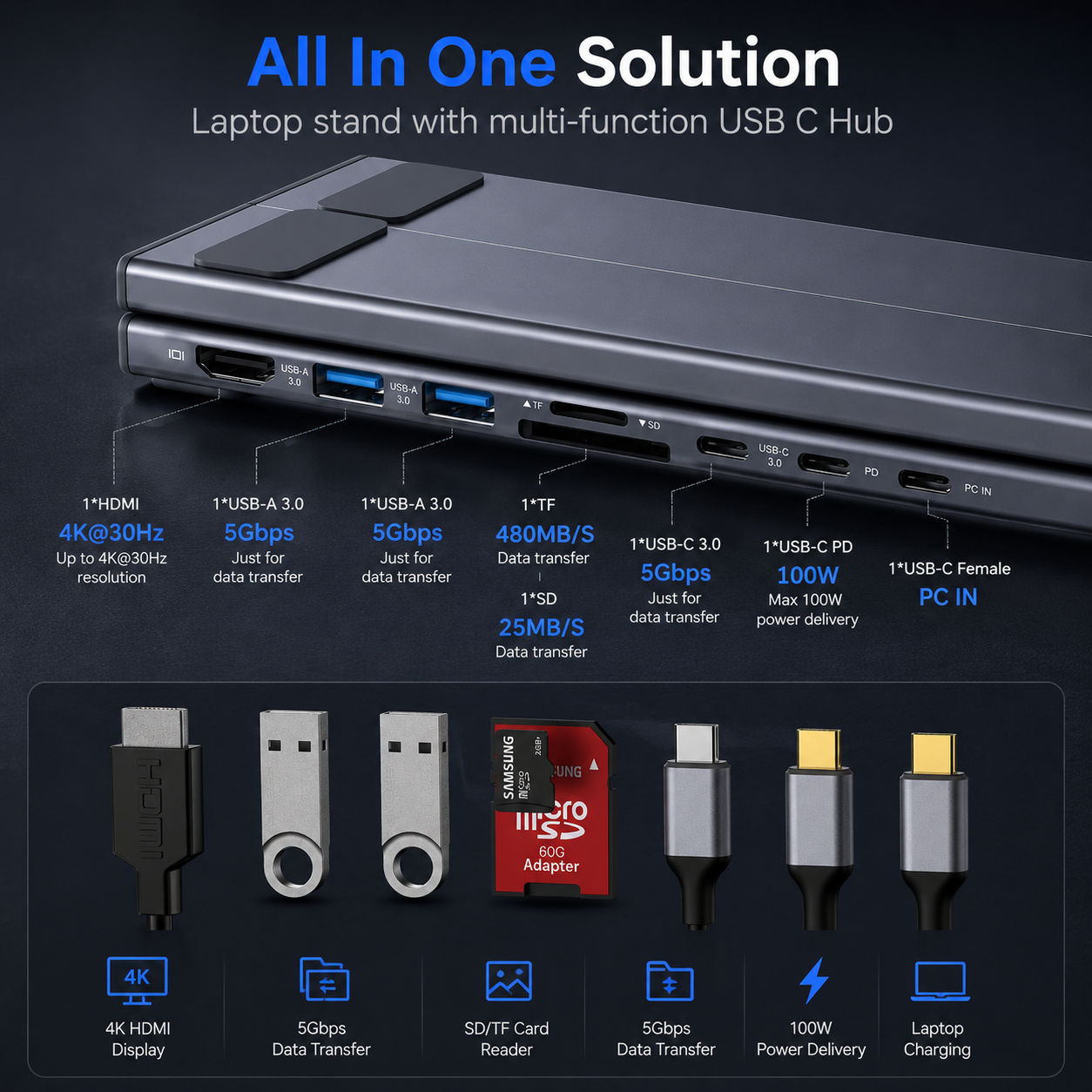 Foldable Ergonomic Riser Laptop Stand with USB Port
